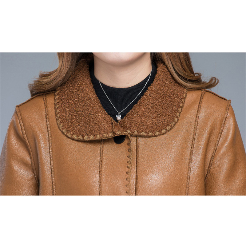 Winter warmth faux leather coat women black Brown plus size tops PU jacket new lapel leisure fashion plus thick coat LR728 201226