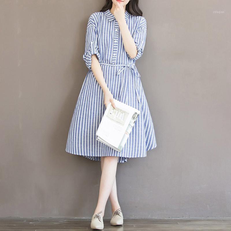 2020 Women Casual Blue Striped Sashes Dress Lady Long Sleeve Turn-Down Collar A-line Party Dress Vintage Summer Women Dresses1
2020 Women Casual Blue Striped Sashes Dress Lady Long Sleeve Turn-Down Collar A-line Party Dress Vintage Summer Women Dresses1