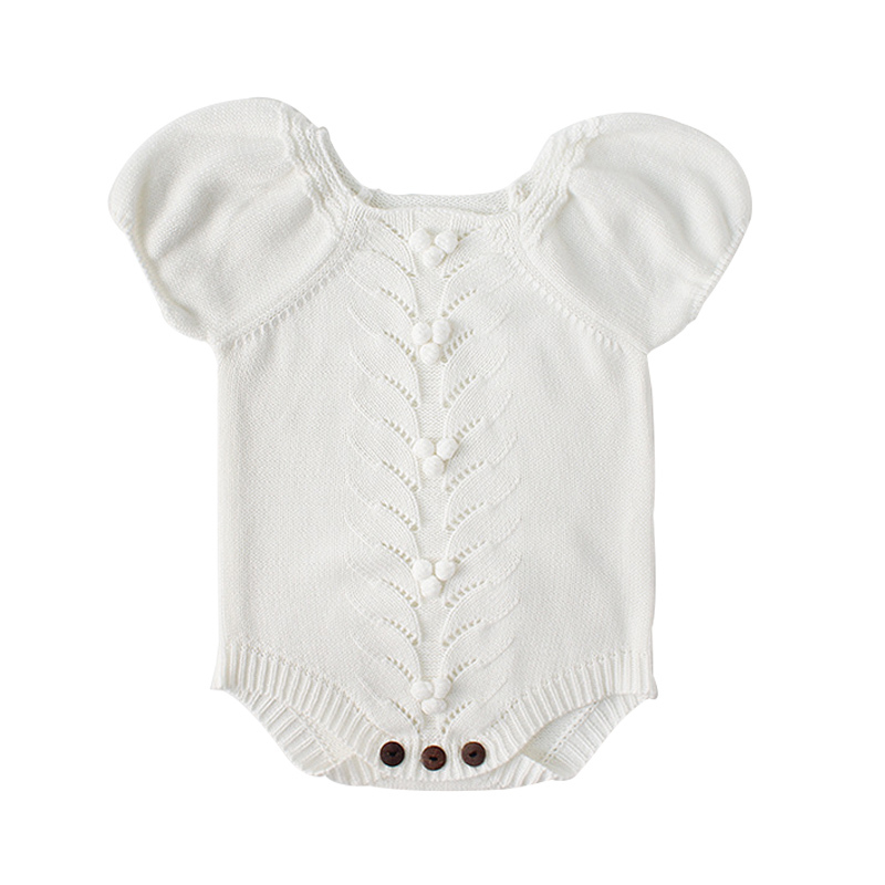 Vintage Baby Romper for Girls Puff Sleeves Knitted Children Jumpsuit Baby Girl Rompers Spring Autumn Toddler Baby Onesie Y1221