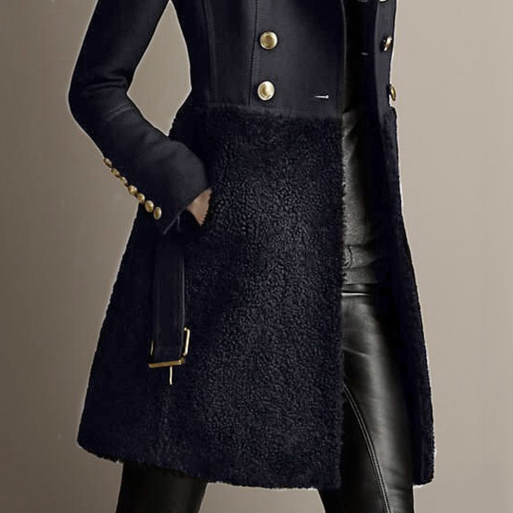 Winter Women Jacket Woolen Overcoat Long Button Slim Coat Women's Office Clothes Black Elegant Ladies Warm Sexy Coats 201112