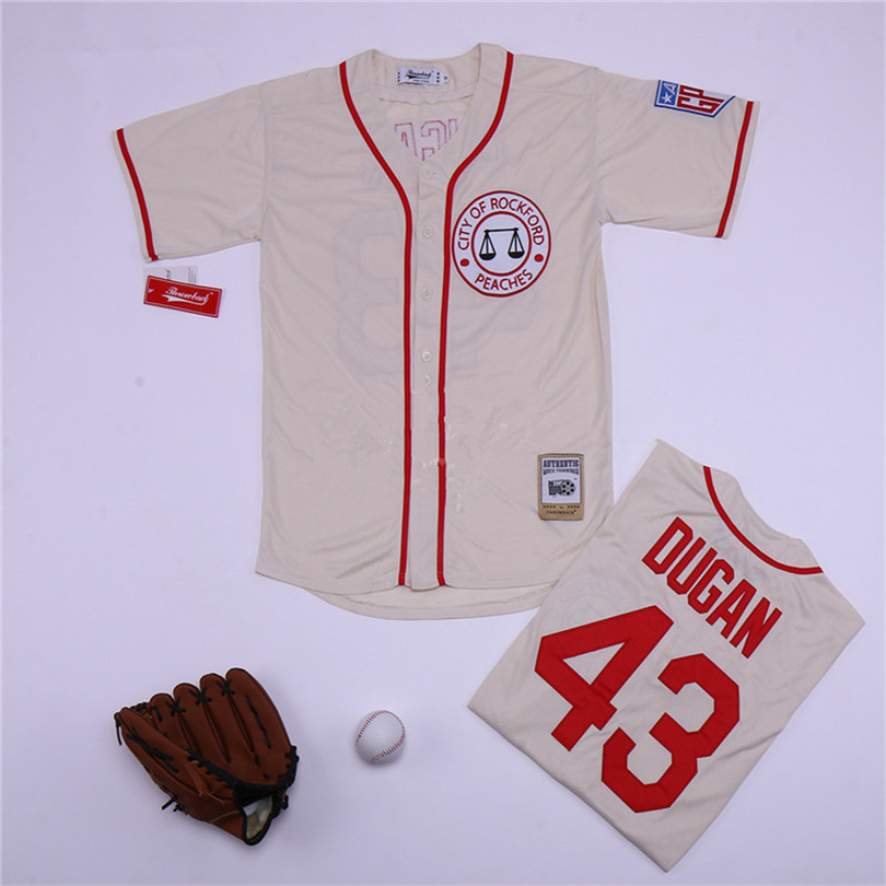 1992 Movie Rockford Peaches A League of Their Own 43 Jimmy Dugan Baseball Jersey Cool Base Stitched Beige Team Breathable High Quality, Black
1992 Movie Rockford Peaches A League of Their Own 43 Jimmy Dugan Baseball Jersey Cool Base Stitched Beige Team Breathable High Quality, Black