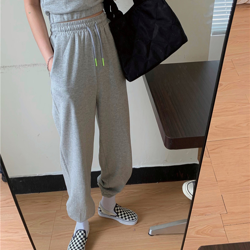 Korean Style Loose Joggers Woman Pants Sweatpants Vintage Grey Casual Trousers High Waist 2020 Autumn Streetwear Women Fashion T200609