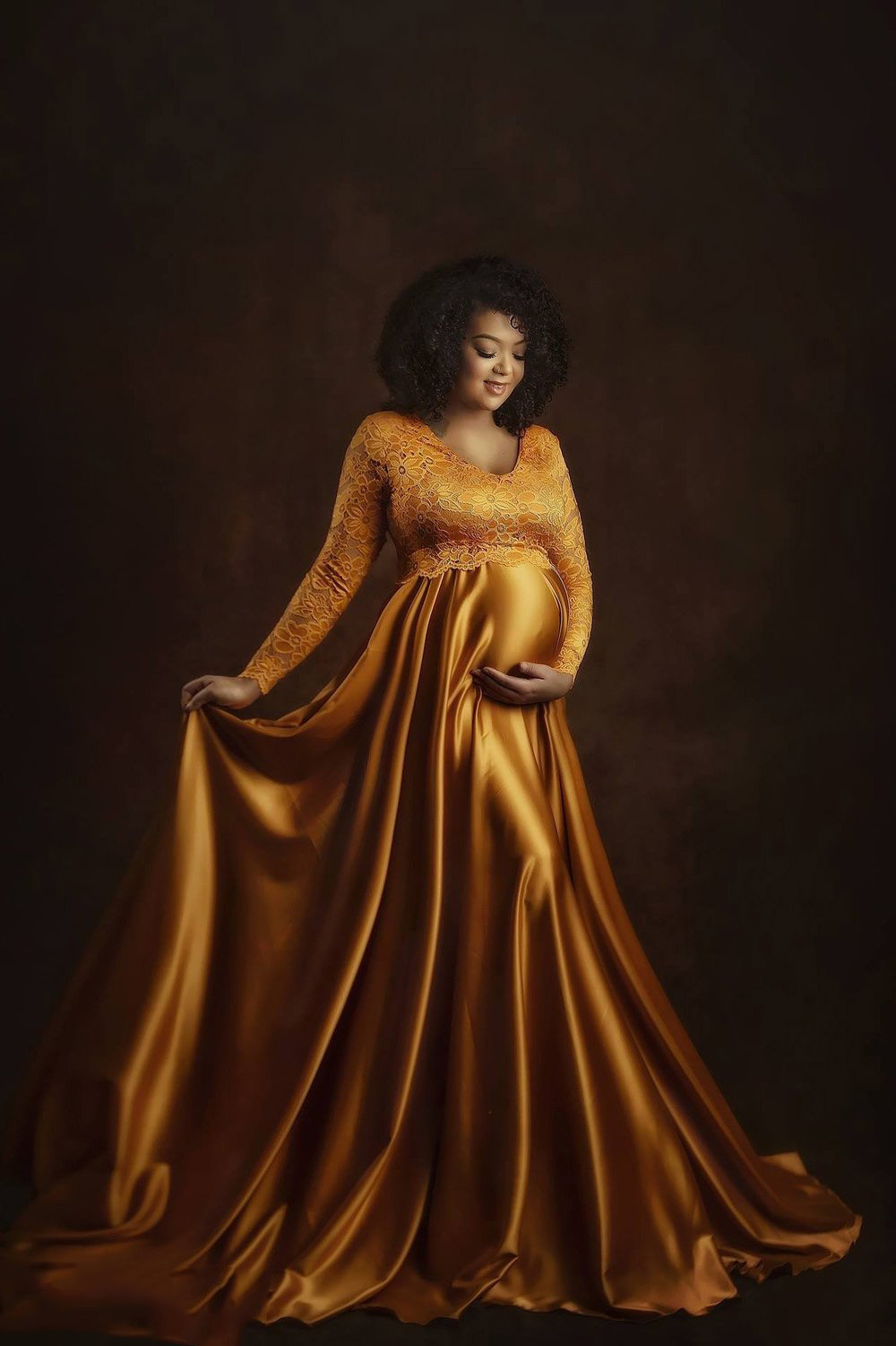 Cheap Gold Lace Ladies Robes Nightgowns Photoshoot Women Sleepwear Bathrobe Satin Appliques Custom Made Prom Party Dress