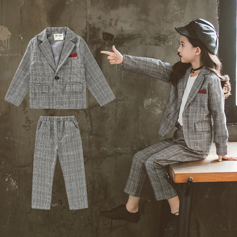 Teenage Girls Clothing Set Autumn Plaid Suit for Girls Jackets Pants School Tracksuit Boys Clothes Children Clothes 8 10 Years 201031
