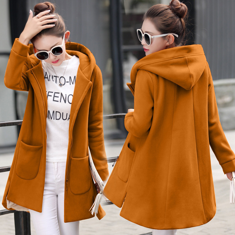 Autumn Winter Women's Fleece Jacket Coats Female Long Hooded Coats Outerwear Warm Thick Female Red Slim Fit Hoodies Jackets T200212