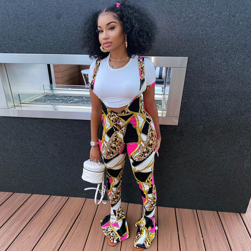 ANJAMANOR Fashion Printed Overalls Fall Clothes for Women Sexy Club Outfits Bodycon Jumpsuit Bell Bottom Pants D16-CZ27 201007