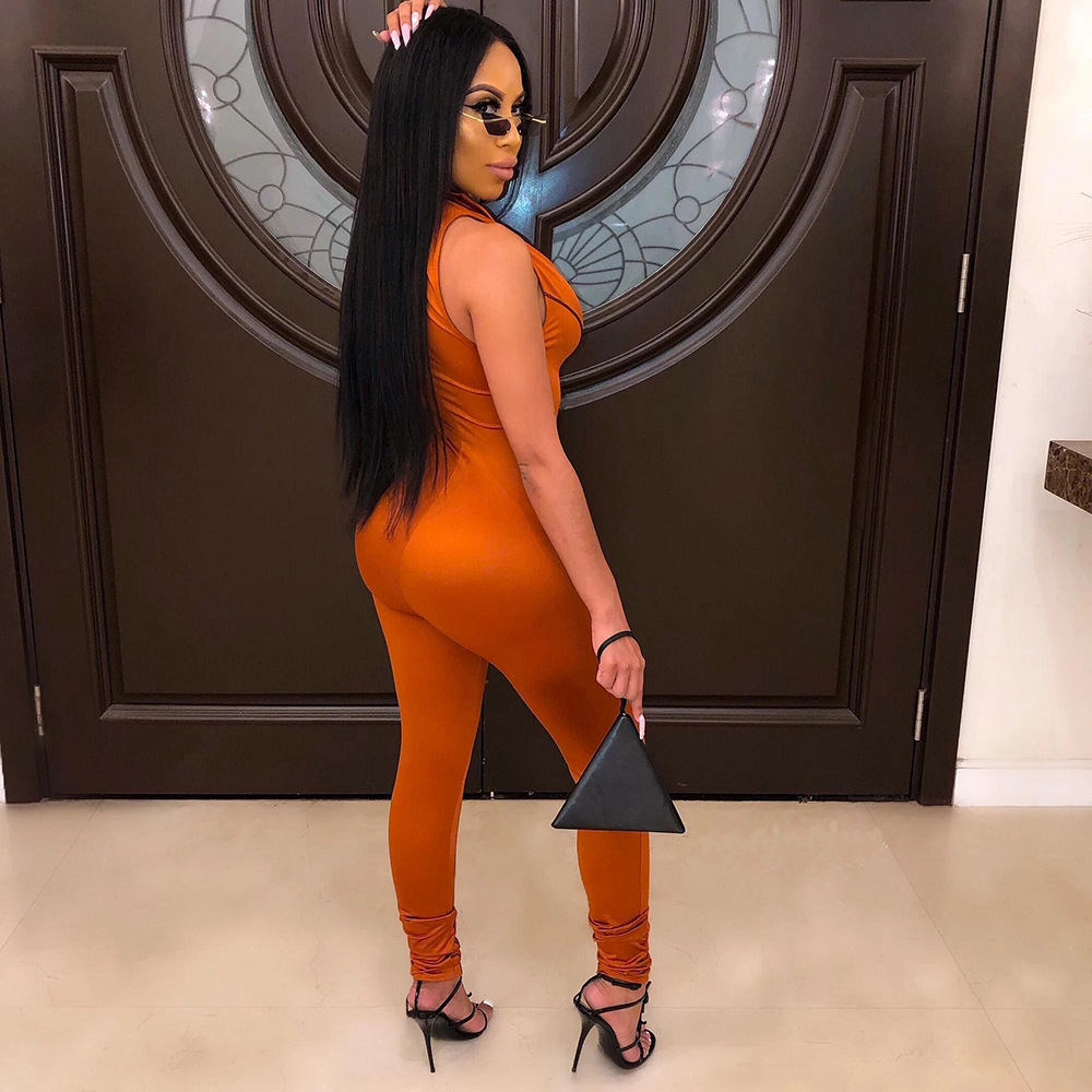 ANJAMANOR Zipper Striped Sleeveless Bodycon Jumpsuits for Women Plus Size Sexy One Piece Club Outfits Rompers D30-AC63 T200509