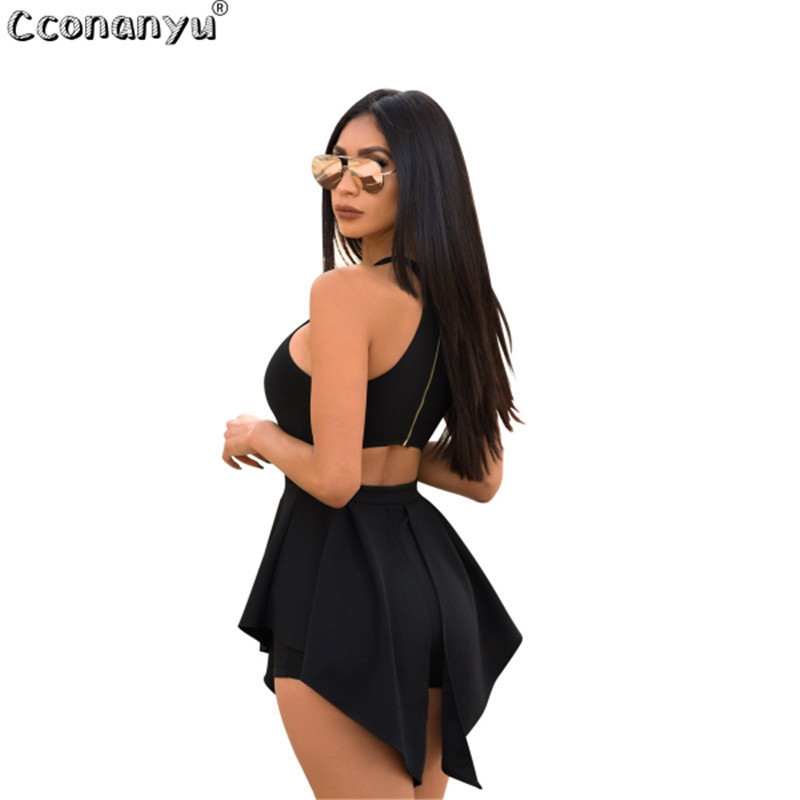 Casual Playsuit Summer women Beach Jumpsuit skinny sexy Ruffles Elegant Slim Women Clothes White Black Sexy Short Pants T200113