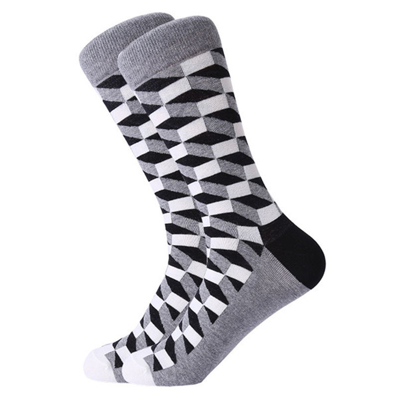 MYORED Mens Colorful Casual Dress Socks Combed Cotton Striped Plaid Geometric Lattice Pattern Fashion High Quality