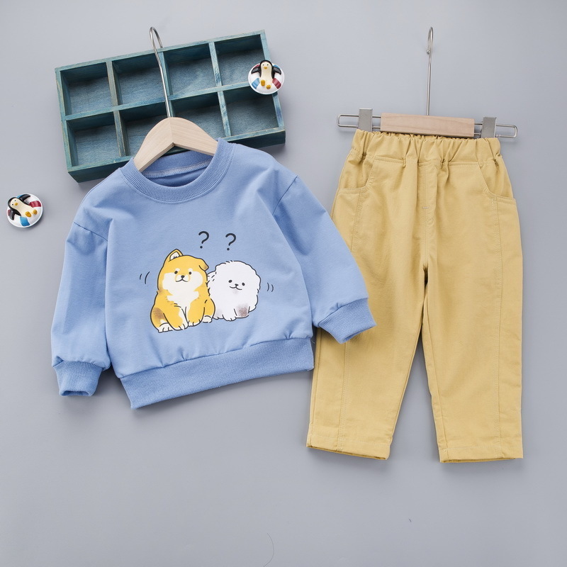 Spring Autumn Children Baby Boys Girls Cotton Clothes Cartoon T-Shirt Pants 2pcs/Sets Toddler Casual Clothing Infant TracksuitsX1019