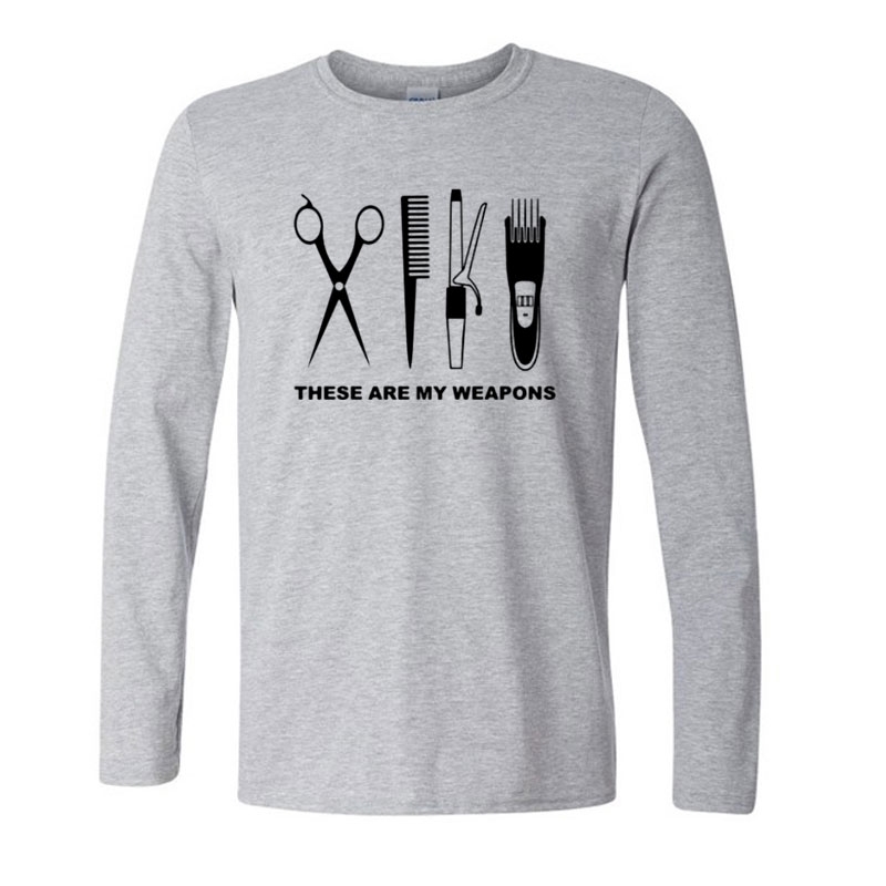 New Autumn and winter Fashion Hairdresser T Shirt Men Long Sleeve Cotton Barber Weapons T-shirt Tops scissors Tshirt MoreSize 201203