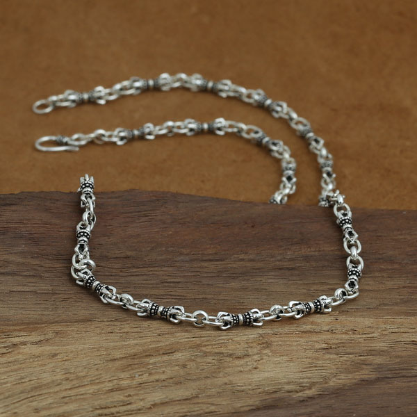 925 sterling silver vintage jewelry handmade thick link chain necklace American European antique silver punk gothic designer necklaces