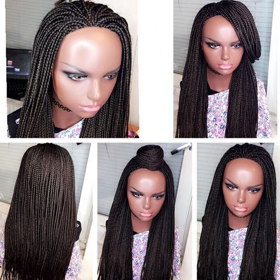 Free part brazilian hair Braided Box Braids Wig Long Black Hair Synthetic Lace Front Wigs for Women Heat Resistant Cosplay Lace Wig
