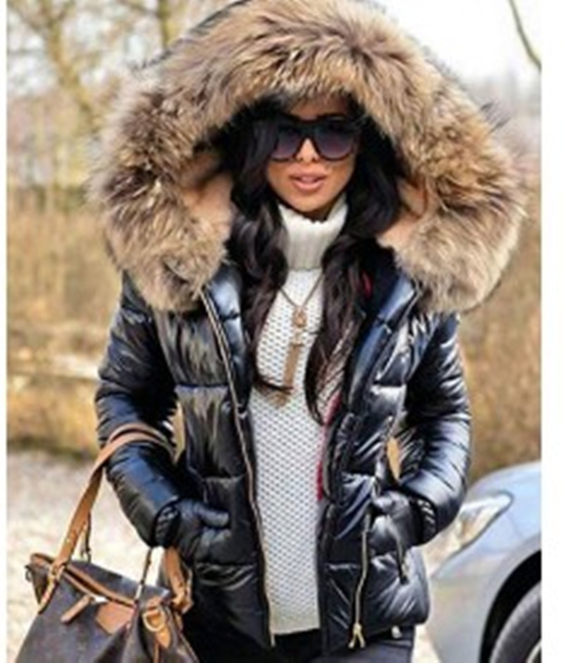 Cotton Padded Jacket Parkas Female Women Winter Coat Thickening Cotton Winter Jacket Womens Black Faux Fur Outwear Silm 201029