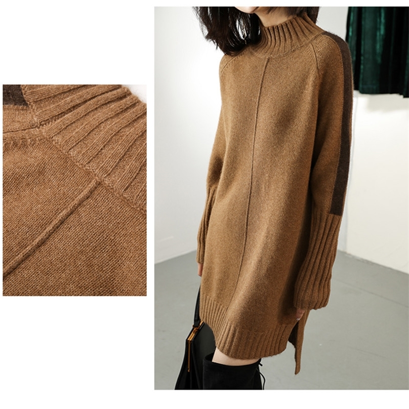 Women Autumn Winter Sweater Knitted Dresses Women Fashion Turtleneck Long Sweater Dress Ladies Warm Split Sweater Dress 201224