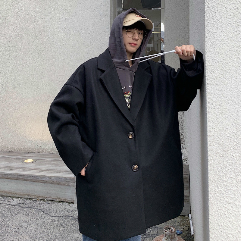 YASUGUOJI Fashion Loose Single Breasted Woollen Coat Men Thicken Korean Overcoat Men Winter Coat for Men Abrigo Hombre Invierno T200117