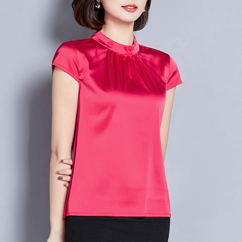 Womens Tops and Blouses Casual OL Silk Blouse Summer Loose Basic Satin Shirt Work Wear Blusas Feminina Tops Shirts Plus Size XXL T200322