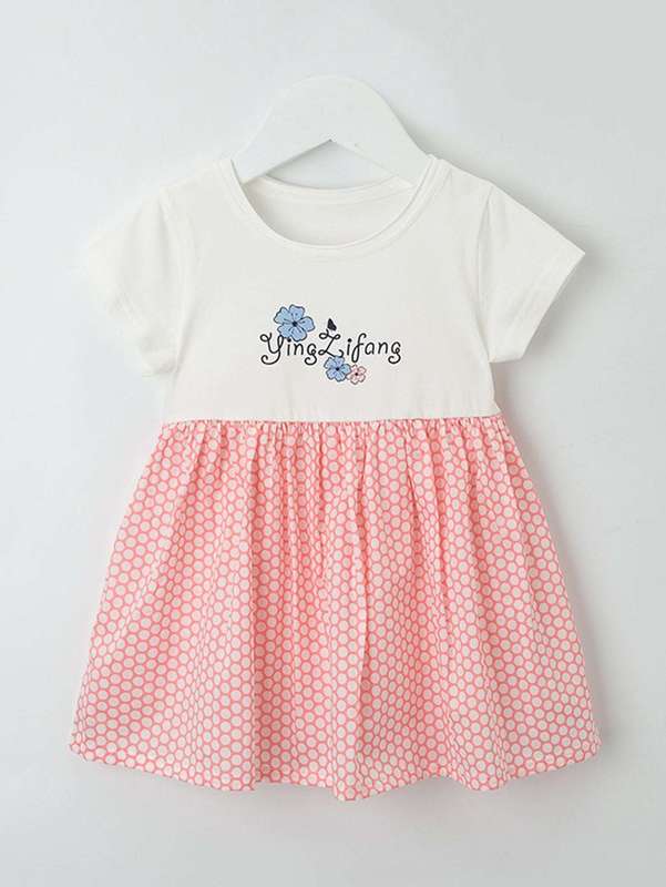 YINGZIFANG Toddler Girls Letter & Polka Dot Graphic Combo Dress SHE