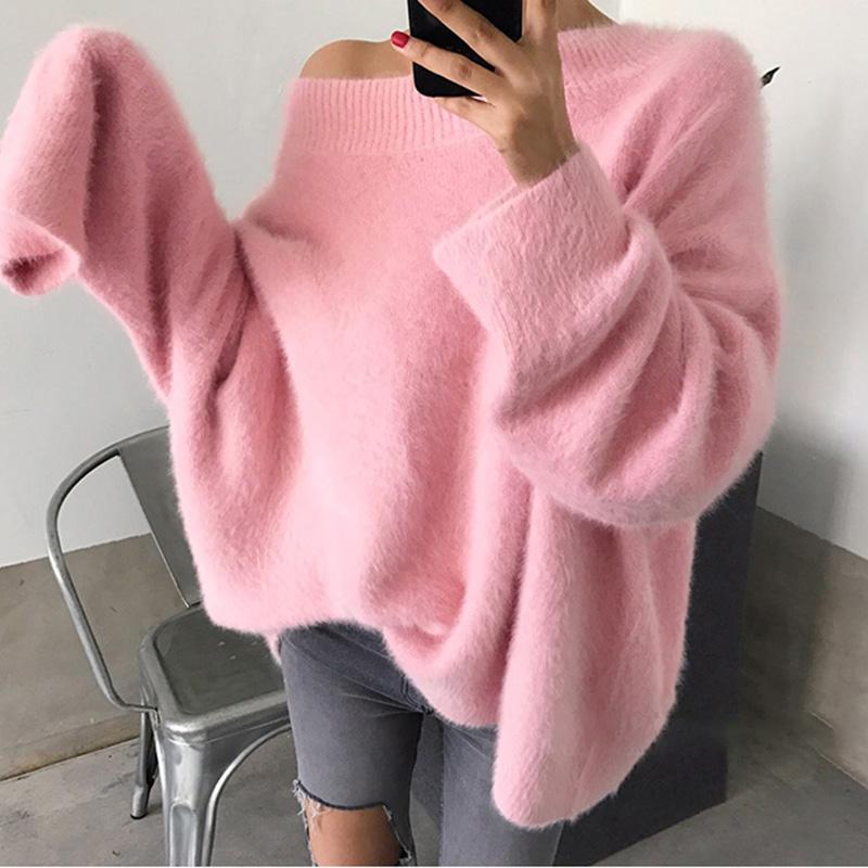 Sexy Fake Mink Cashmere Sweaters Women Autumn Winter Pink Jumper Korean Slash Neck Loose Tops Off Shoulder Oversized Pullover
Sexy Fake Mink Cashmere Sweaters Women Autumn Winter Pink Jumper Korean Slash Neck Loose Tops Off Shoulder Oversized Pullover