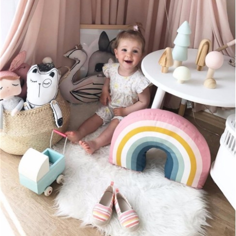 Nordic Rainbow Pillow Kids Rainbow Toys Soft Decorative Stuffed Cushion Cartoon Baby Pillow Decorate Nursery Room Decor LJ201014