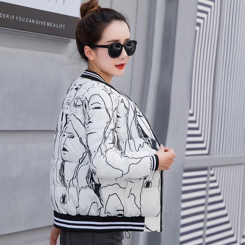 Short Casual Coat Women Thick Print Ladies Clothing Coats Winter Jacket Womens 201019