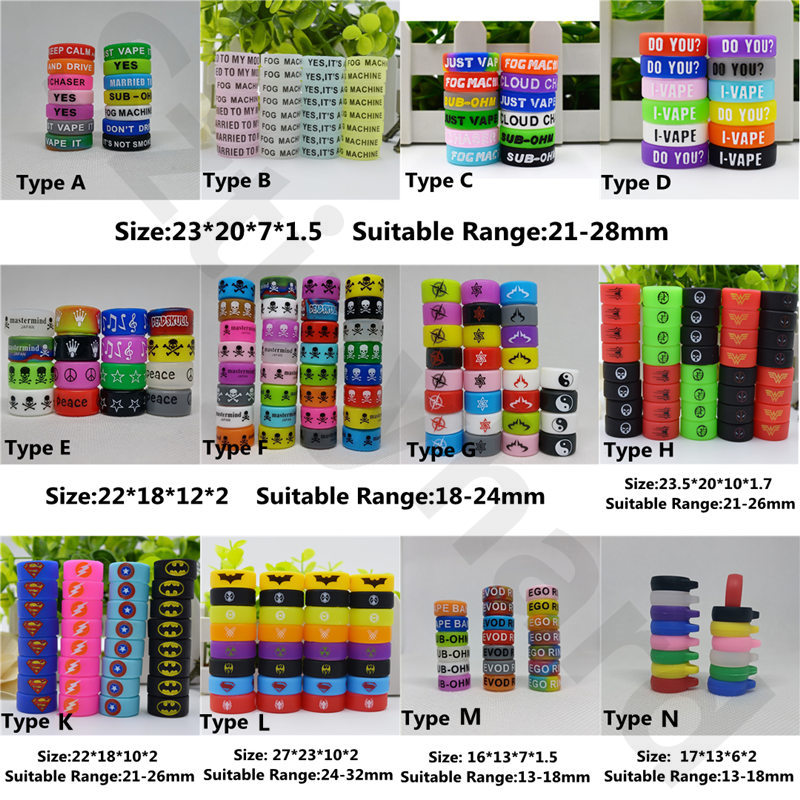 12 Types Silicone Vape Band Rubber Cover Rings Bag Silkprint Gravure Embossed Decoration Protection Welcome OEM Custom Logo For Ecig Mod Tank
12 Types Silicone Vape Band Rubber Cover Rings Bag Silkprint Gravure Embossed Decoration Protection Welcome OEM Custom Logo For Ecig Mod Tank