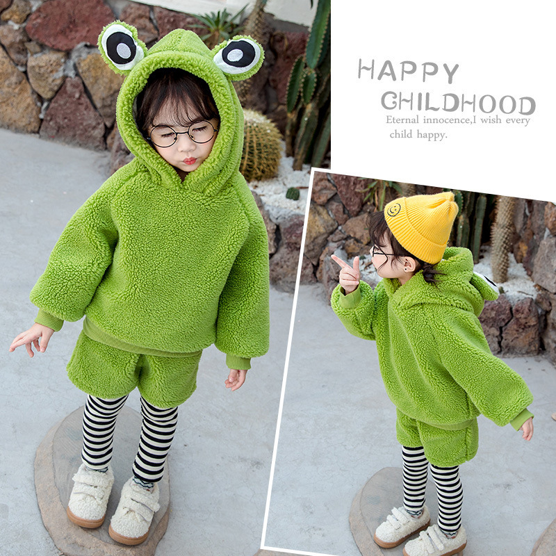 High-end Warm Girls Clothing Sets Winter Flannel Thicken Children Clothing Plus thick velvet Sweatshirts+ Pants 2PCS Toddler SuiX1019