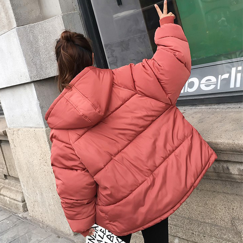 women thick loose winter parka hooded solid casual coats outwear warm female jackets with zipper pockets chaqueta mujer 201020