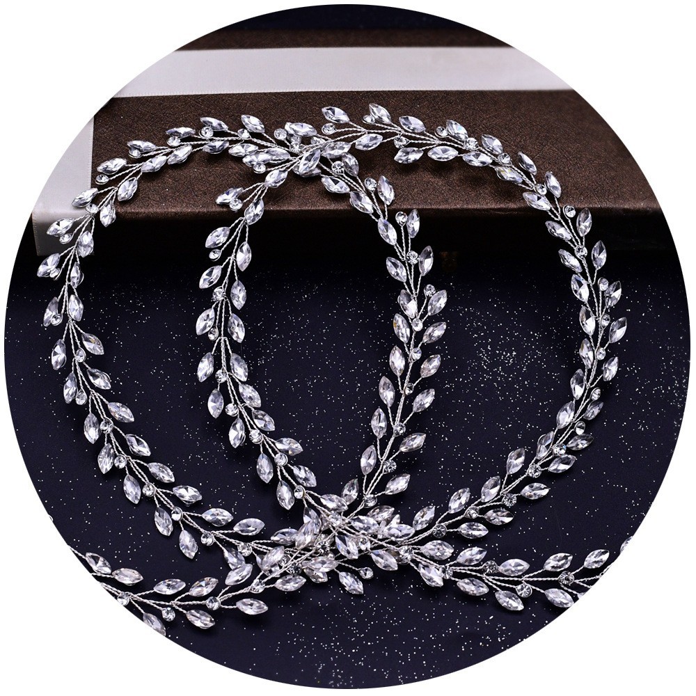 Braided Long Circle Rhinestone Strip Headdress Crystal Bridal Headwear Crown Rhinestone with Wedding Jewelry Hair Accessories Diamond Bridal Crowns