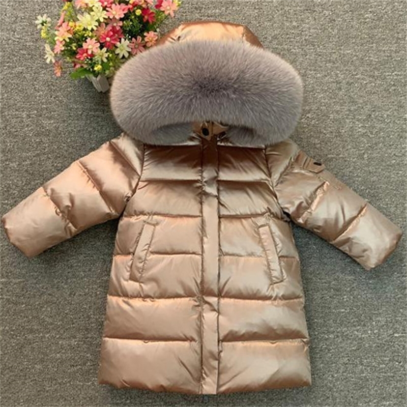 Children Girl boy Winter real fur thickened down jackets 90 down Long Coat jacket overcoat 2-12Y baby kids clothing -30 outwear 201102