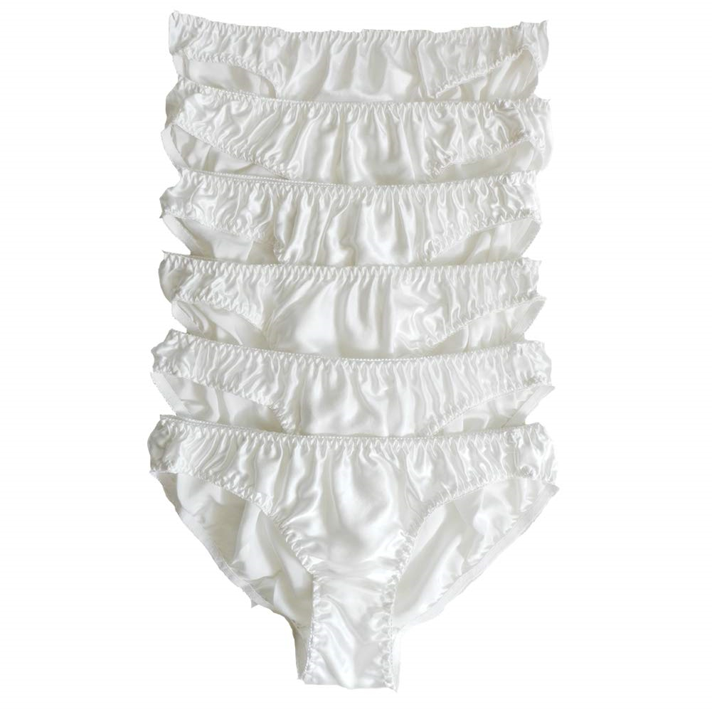 6 Pieces Women's Pure Silk Bikini Underwear Briefs Size S L XL, White