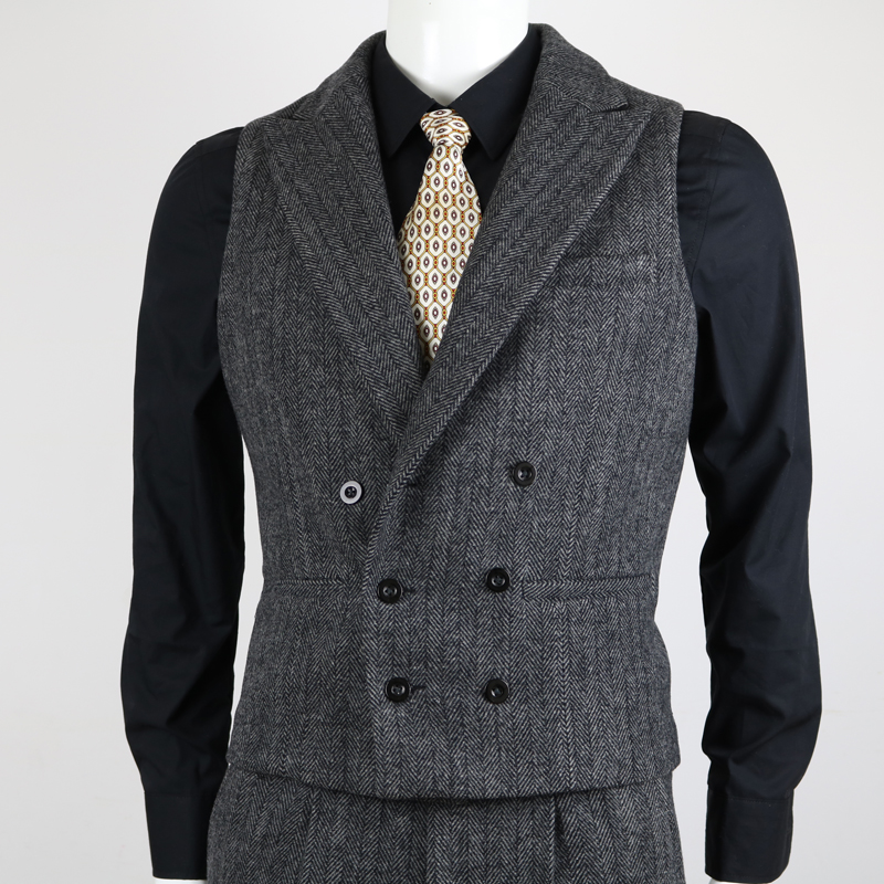 2021 Bristish Green Groom Vests Double Breasted Brown Wool Herringbone Tweed Groomsmen Vest Mens Suit Prom Wedding Waistcoat Dress Attire