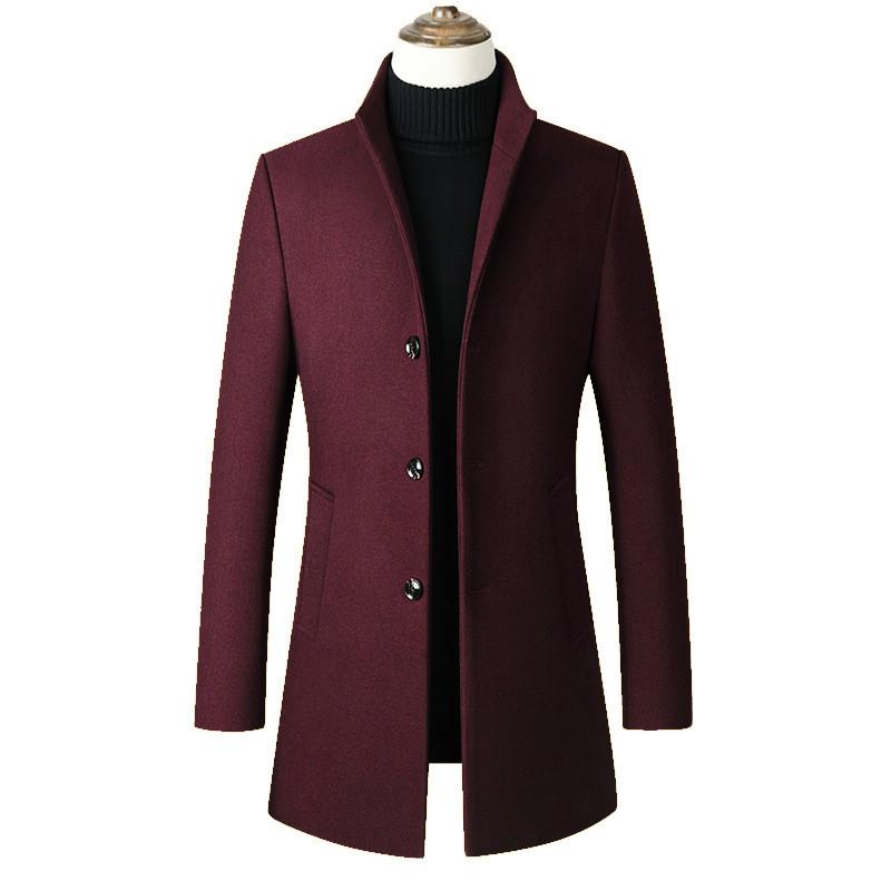 Fashion Mens Windbreaker Jacket Long Overcoat Men Plus Size 3xl 4xl Trench Coat Stand Collar Slim Casual Black Wool Male1