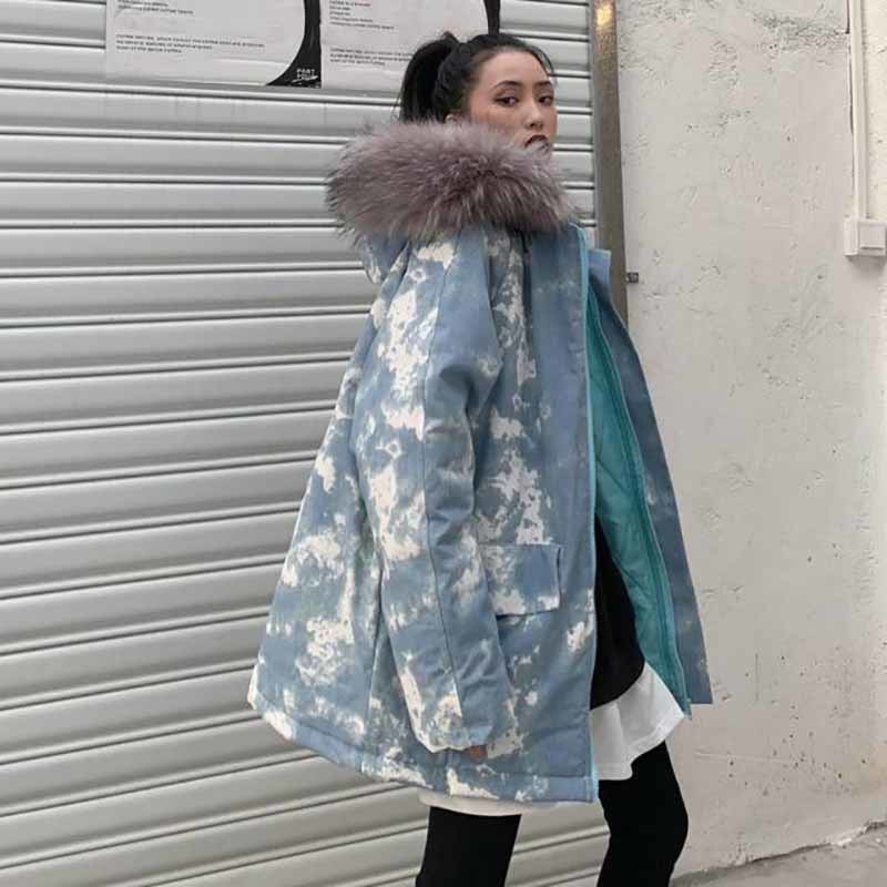 Women's Korean style loose ins Harajuku style winter thick midlength camouflage hooded cotton jacket outwear 201019