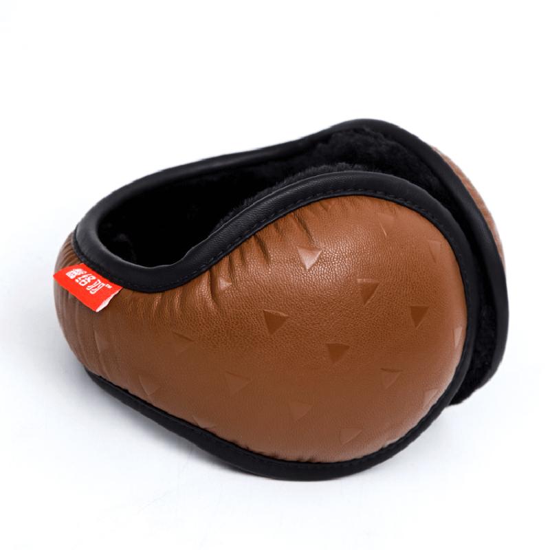 Ear Muffs Winter Earmuffs For Men Foldable Warmers British Style Plaid Plush Muff Adjustable PU Leather Earcap Back Wear Cover1