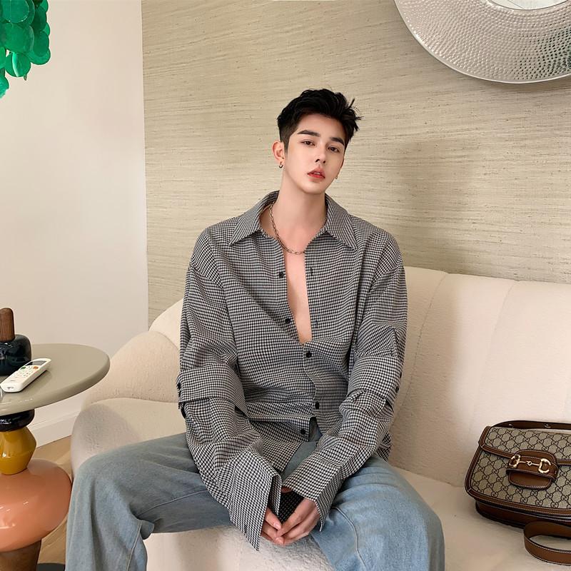 Men Splice Long Sleeve Casual Plaid Shirt Male Korea Style Vintage Streetwear Hip Hop Loose Shirts, C58
Men Splice Long Sleeve Casual Plaid Shirt Male Korea Style Vintage Streetwear Hip Hop Loose Shirts, C58