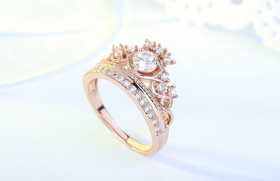 Christmas Gift Luxury Jewelry 925 Sterling Silver&Rose Gold Fill Round Cut White Topaz CZ Diamond Party Women Wedding Crown Band Ring Gift