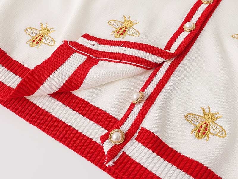 NiceMix Women's sweater embroidery Autumn new women's long-sleeved industry bee contrast color stripes loose knit cardigan thin Y200909