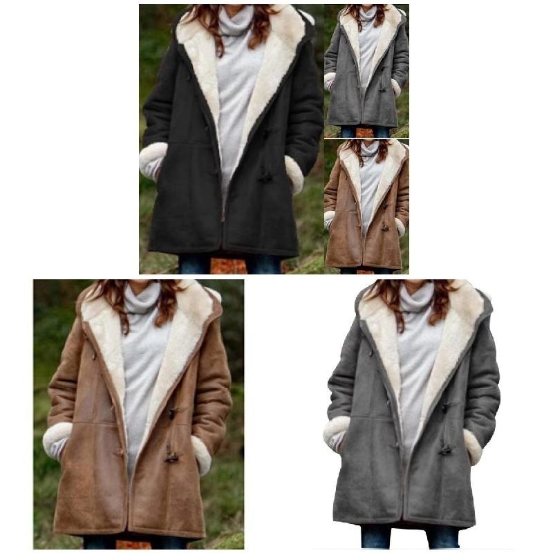 Womens Casual Warm Winter Coat Fashion Women Middle Length Thick Plush Hooded Outwear Jacket Coat 201027