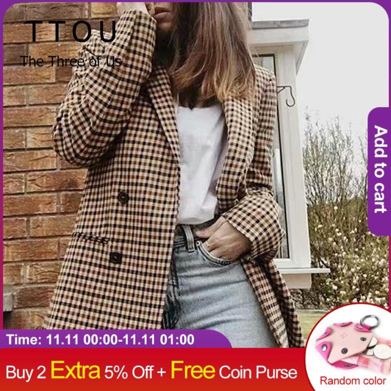 TTOU Fashion double breasted plaid blazer women Long sleeve slim blazer 2020 Casual autumn Spring jacket female, As picture
TTOU Fashion double breasted plaid blazer women Long sleeve slim blazer 2020 Casual autumn Spring jacket female, As picture