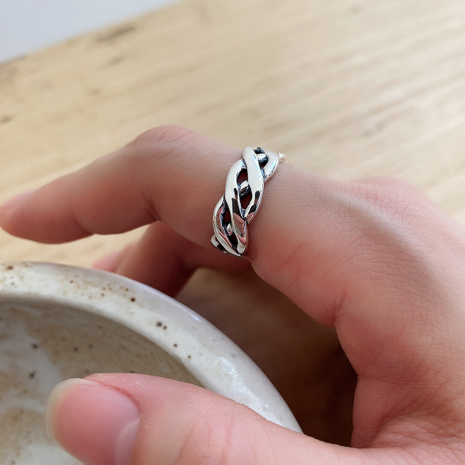 New minimalism design 925 sterling silver vintage jewelry antique silver handmade designer adjustable rings braided open rings for men women