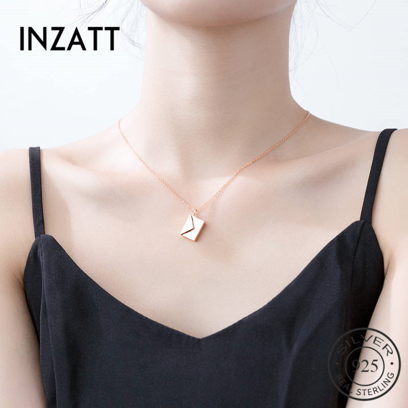 INZATT Real 925 Sterling Silver LOVE YOU Envelope Pendant Necklace For Fashion Women Fine Jewelry Cute Accessories LJ201009