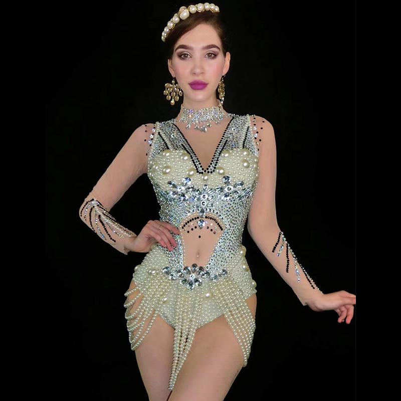 Silver Rhinestones Pearls Transparent Long Sleeves Bodysuit Women's Bar Birthday Celebrate Outfit Dance Mesh Outfit DWY3242, As picture
Silver Rhinestones Pearls Transparent Long Sleeves Bodysuit Women's Bar Birthday Celebrate Outfit Dance Mesh Outfit DWY3242, As picture