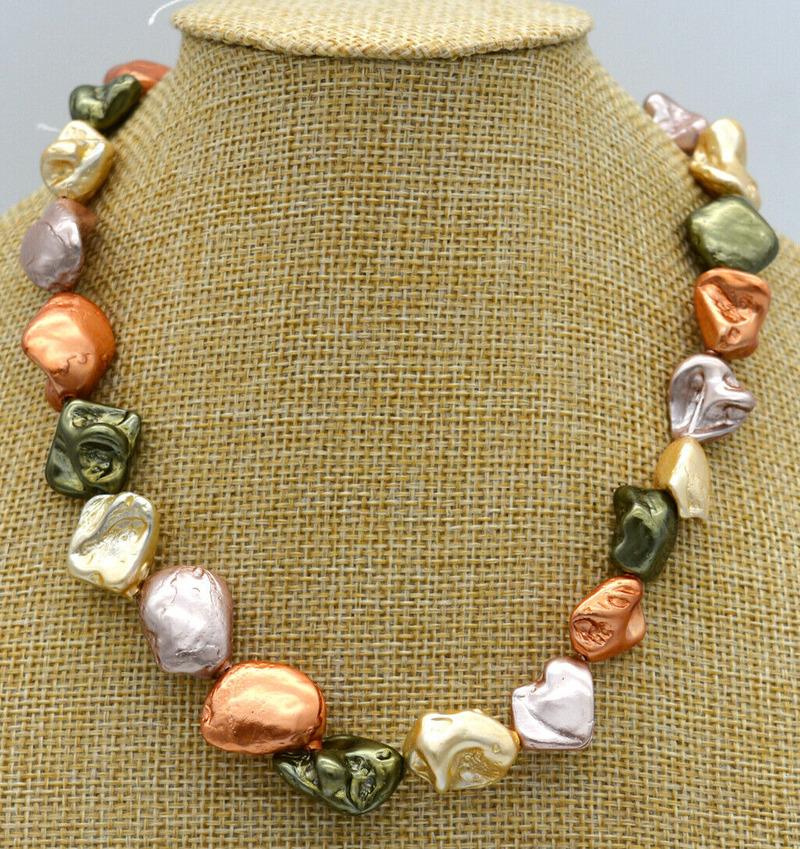 HOO 14x18x10mm Multicolor Irregular South Sea Shell Pearl necklace 18 inch