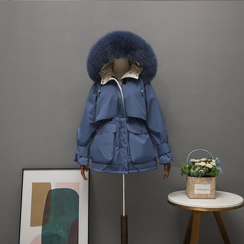 Fitaylor Winter Women Large Fur Collar Down Coat Thickness Warm Hooded 90% White Duck Down Parkas Sash Tie Up Outwear LJ201127