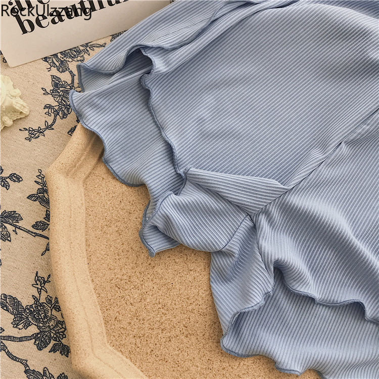 Sexy Elastic High Waist Ruffles Skinny Hot Short Sleep Home Night Lingerie Safety Pant Summer Women Sleepwear Lolita Cute Knit T200602