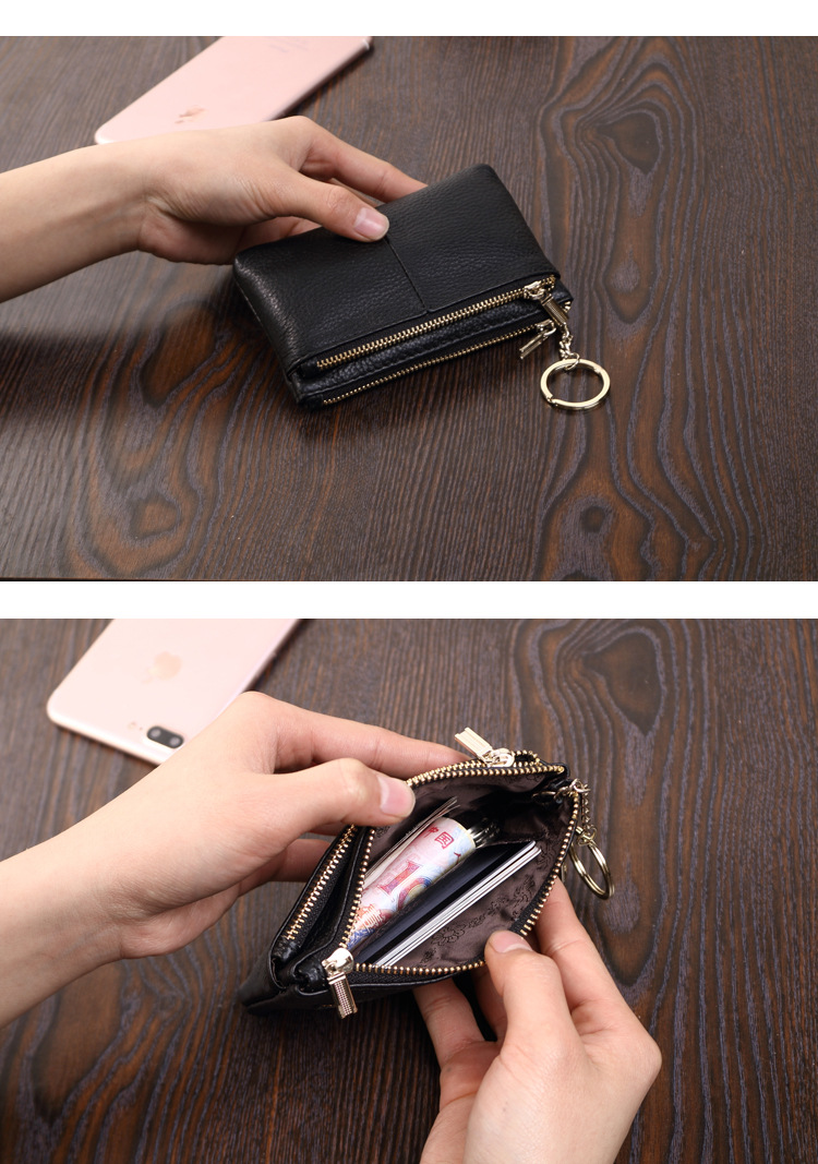 HBP Leather coin purse women's mini cowskin leather short double zipper key simple small wallet coin