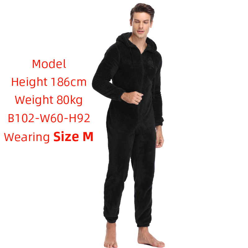 Men Plush Teddy Fleece Pajamas Winter Warm Pyjamas Overall Suits Plus Size Sleepwear Kigurumi Hooded Pajama Sets For Adult Men 201023wtt