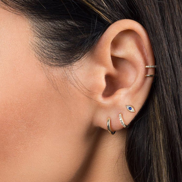 minimal cute evil eye stud earring for girl women 925 sterling silver sweet design tiny small stud eye paved white blue cz