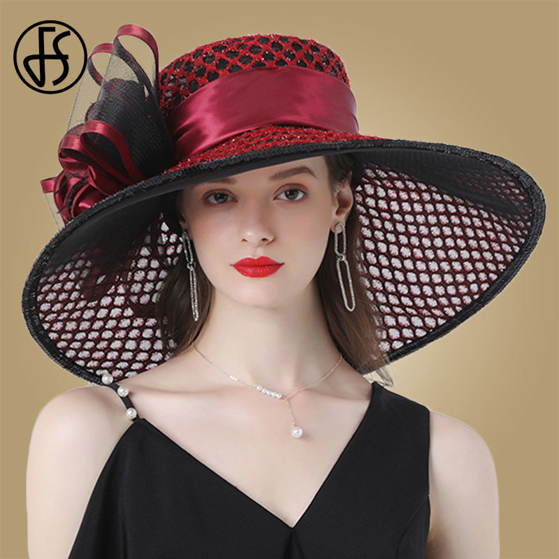 FS Purple Ladies Fascinator Hats Wedding Kentucky Derby Hats For Women Flower Hats Large Wide Brim Fedora Organza Hat Church 201102